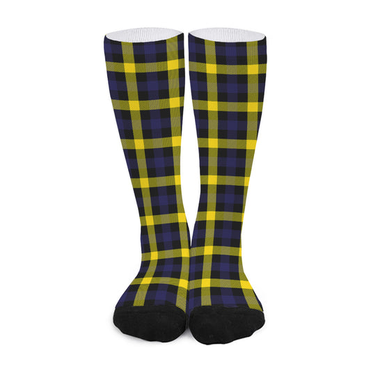 Yellow Navy And Black Plaid Print Long Socks