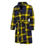 Yellow Navy And Black Plaid Print Men's Bathrobe