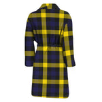 Yellow Navy And Black Plaid Print Men's Bathrobe
