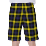 Yellow Navy And Black Plaid Print Men's Beach Shorts