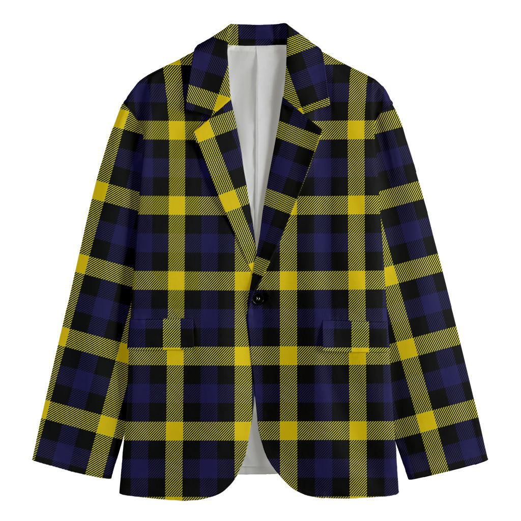 Yellow Navy And Black Plaid Print Men's Blazer