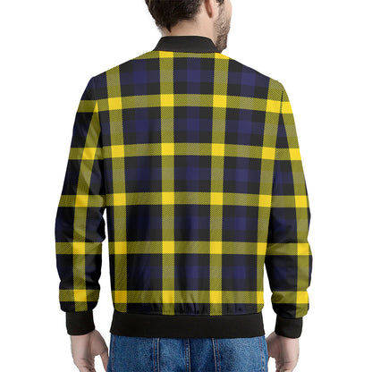 Yellow Navy And Black Plaid Print Men's Bomber Jacket