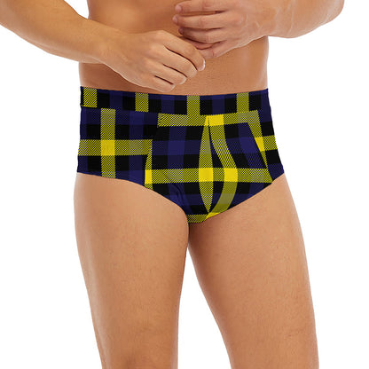Yellow Navy And Black Plaid Print Men's Briefs