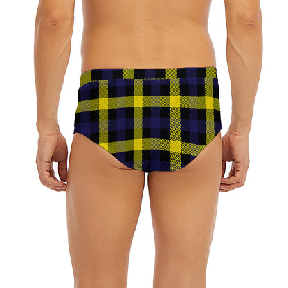 Yellow Navy And Black Plaid Print Men's Briefs