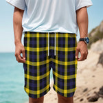 Yellow Navy And Black Plaid Print Men's Cargo Shorts