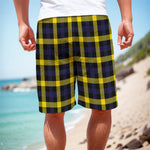 Yellow Navy And Black Plaid Print Men's Cargo Shorts