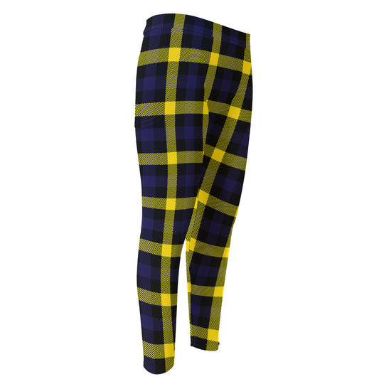 Yellow Navy And Black Plaid Print Men's Compression Pants
