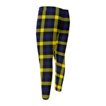 Yellow Navy And Black Plaid Print Men's Compression Pants