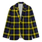 Yellow Navy And Black Plaid Print Men's Cotton Blazer