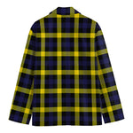 Yellow Navy And Black Plaid Print Men's Cotton Blazer
