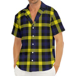 Yellow Navy And Black Plaid Print Men's Deep V-Neck Shirt