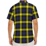 Yellow Navy And Black Plaid Print Men's Deep V-Neck Shirt