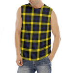 Yellow Navy And Black Plaid Print Men's Fitness Tank Top
