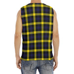 Yellow Navy And Black Plaid Print Men's Fitness Tank Top