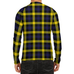 Yellow Navy And Black Plaid Print Men's Long Sleeve Rash Guard