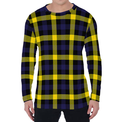Yellow Navy And Black Plaid Print Men's Long Sleeve T-Shirt