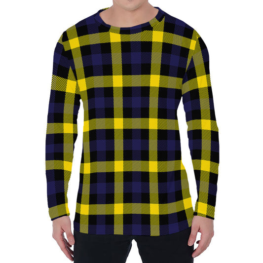 Yellow Navy And Black Plaid Print Men's Long Sleeve T-Shirt