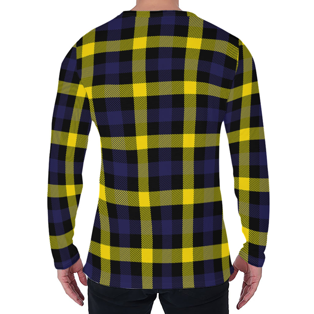 Yellow Navy And Black Plaid Print Men's Long Sleeve T-Shirt