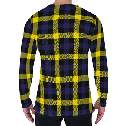 Yellow Navy And Black Plaid Print Men's Long Sleeve T-Shirt
