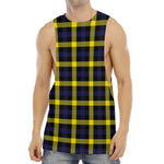 Yellow Navy And Black Plaid Print Men's Muscle Tank Top