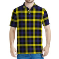 Yellow Navy And Black Plaid Print Men's Polo Shirt