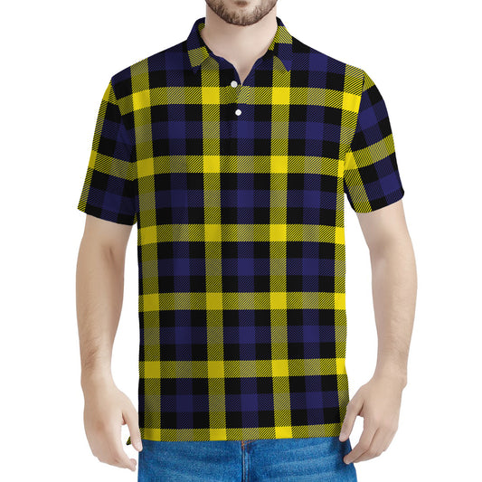 Yellow Navy And Black Plaid Print Men's Polo Shirt