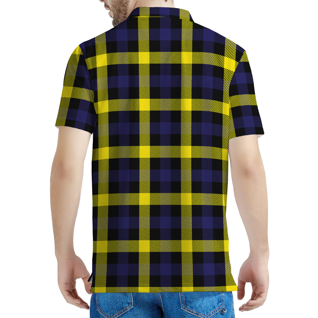 Yellow Navy And Black Plaid Print Men's Polo Shirt