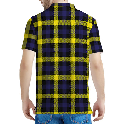 Yellow Navy And Black Plaid Print Men's Polo Shirt