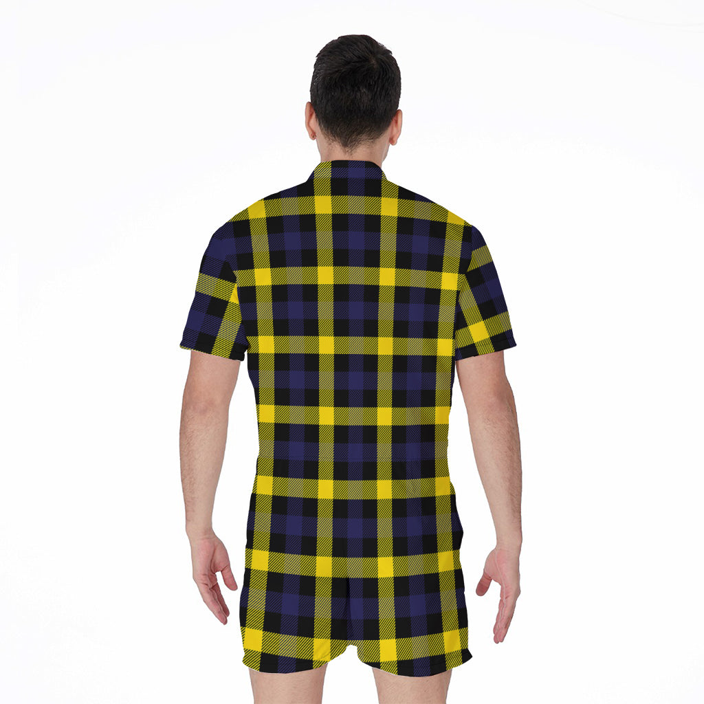Yellow Navy And Black Plaid Print Men's Rompers