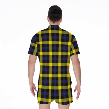 Yellow Navy And Black Plaid Print Men's Rompers