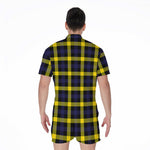 Yellow Navy And Black Plaid Print Men's Rompers