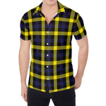 Yellow Navy And Black Plaid Print Men's Shirt