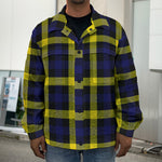 Yellow Navy And Black Plaid Print Men's Shirt Jacket