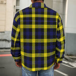 Yellow Navy And Black Plaid Print Men's Shirt Jacket