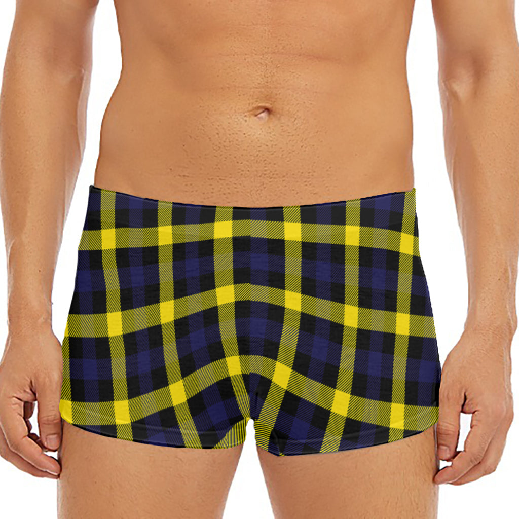 Yellow Navy And Black Plaid Print Men's Short Boxer Briefs