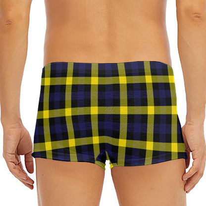 Yellow Navy And Black Plaid Print Men's Short Boxer Briefs