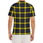 Yellow Navy And Black Plaid Print Men's Short Sleeve Rash Guard