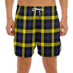 Yellow Navy And Black Plaid Print Men's Split Running Shorts
