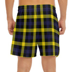 Yellow Navy And Black Plaid Print Men's Split Running Shorts