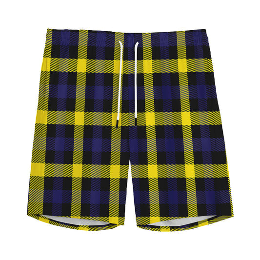 Yellow Navy And Black Plaid Print Men's Sports Shorts