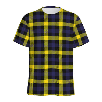 Yellow Navy And Black Plaid Print Men's Sports T-Shirt
