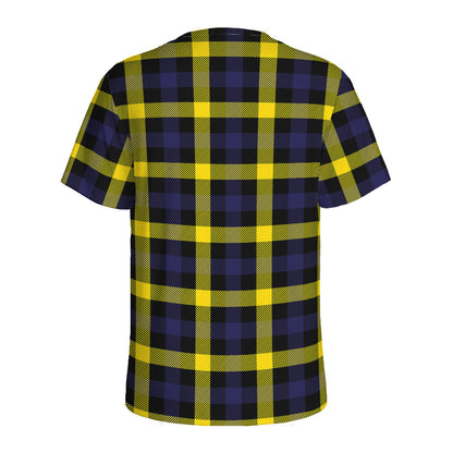 Yellow Navy And Black Plaid Print Men's Sports T-Shirt