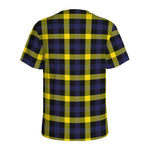 Yellow Navy And Black Plaid Print Men's Sports T-Shirt