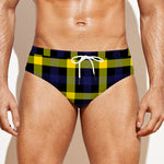 Yellow Navy And Black Plaid Print Men's Swim Briefs