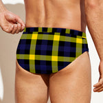 Yellow Navy And Black Plaid Print Men's Swim Briefs