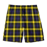 Yellow Navy And Black Plaid Print Men's Swim Trunks