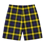 Yellow Navy And Black Plaid Print Men's Swim Trunks
