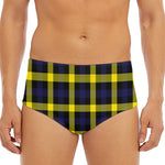 Yellow Navy And Black Plaid Print Men's Triangle Swim Briefs