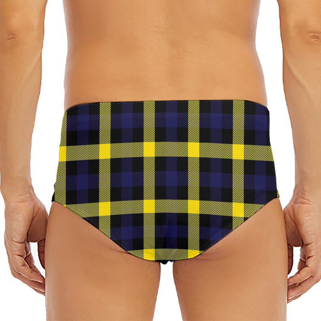 Yellow Navy And Black Plaid Print Men's Triangle Swim Briefs
