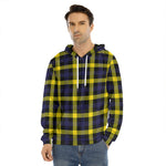 Yellow Navy And Black Plaid Print Men's Velvet Pullover Hoodie